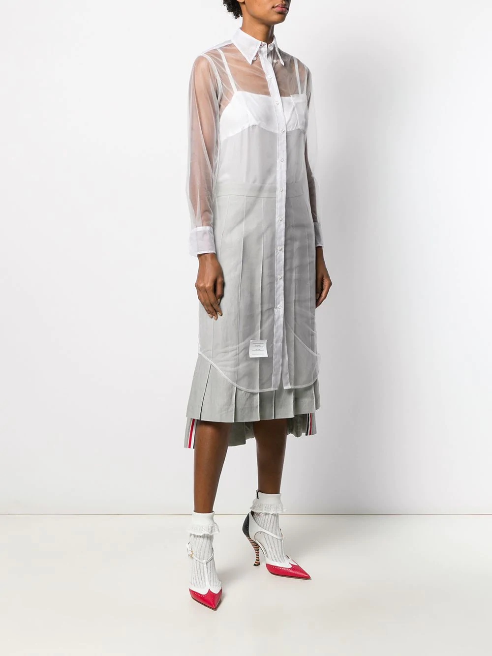 sheer mid-length shirt dress - 3