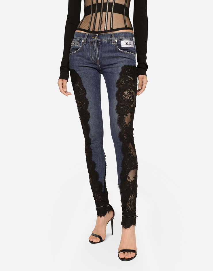 Denim jeans with lace inlay - 4