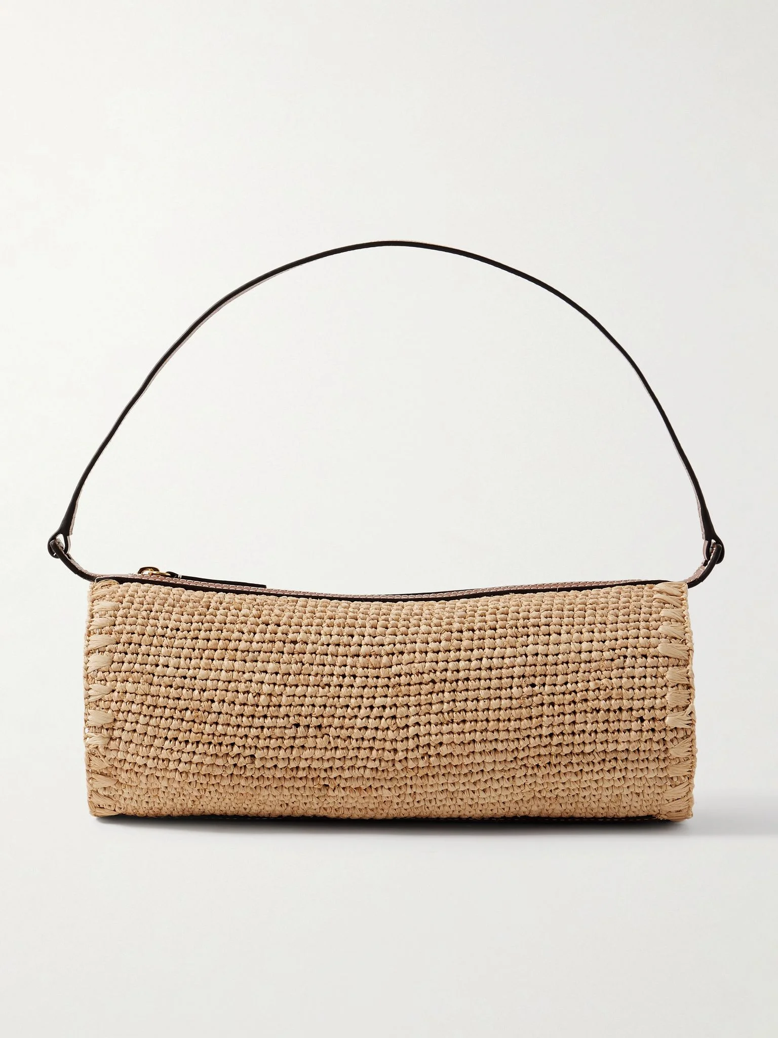Taru Mini leather-trimmed raffia shoulder bag Neutral - 1