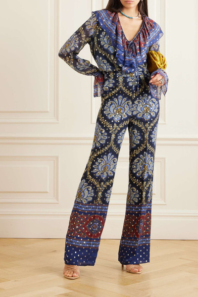 Etro Paisley-print metallic fil coupé silk-blend wide-leg pants outlook