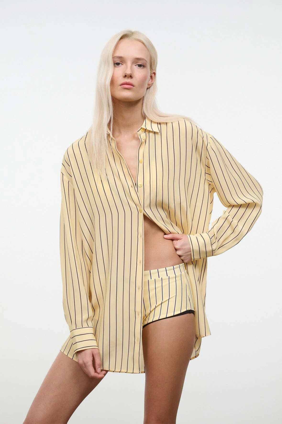 STAUD NOLAN SILK SHIRT MONDAY STRIPE - 1