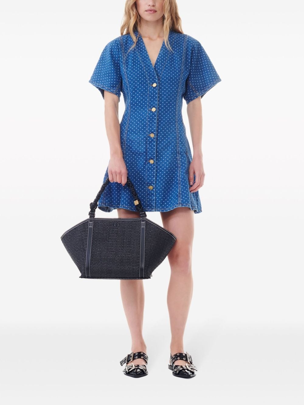 polka-dot print denim dress - 2