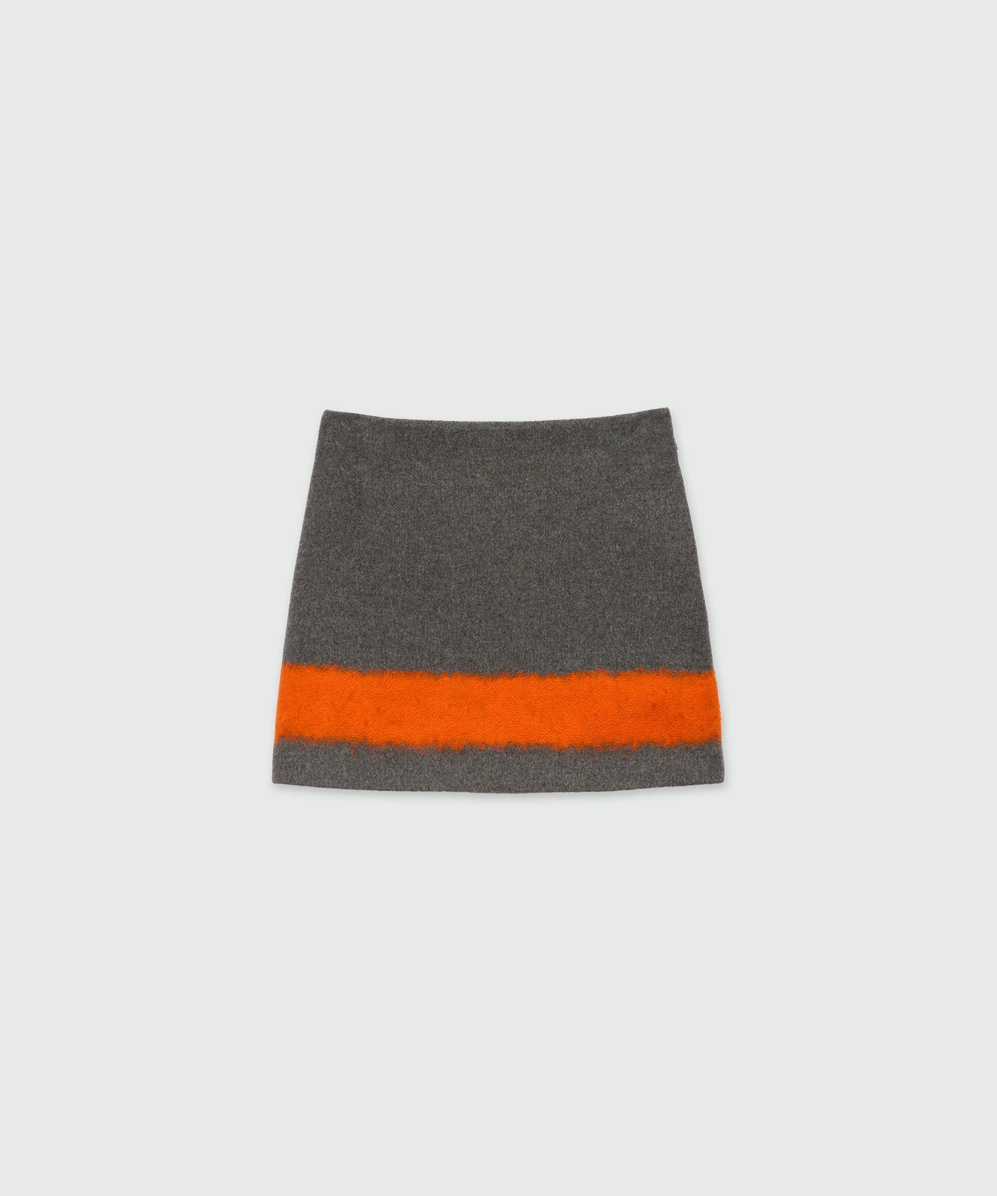 Charcoal miniskirt in wool cloth with contrasting band - 1