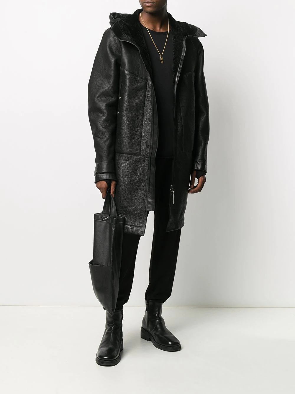 hooded pebbled-effect leather coat - 2