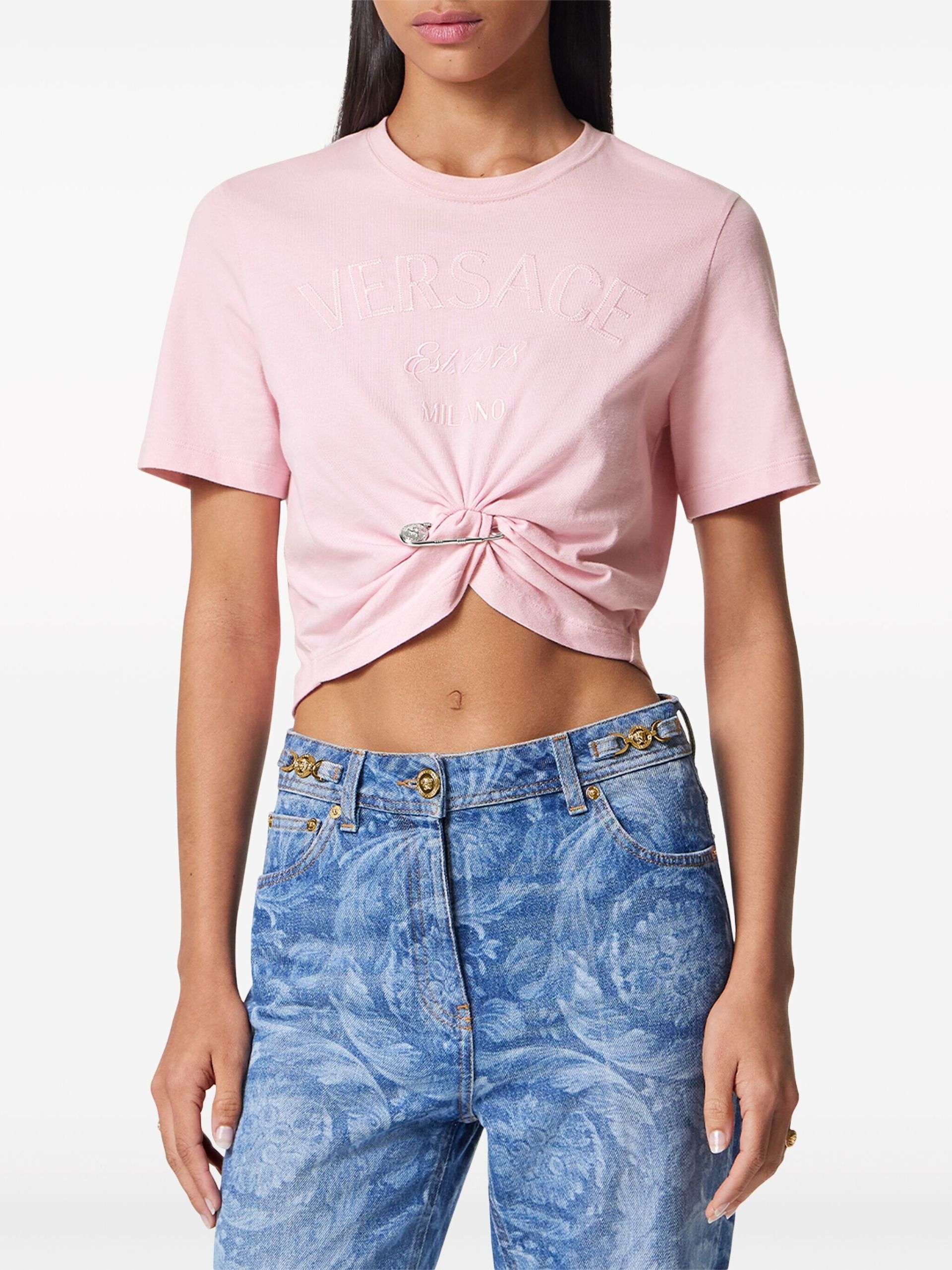 Pink Versace Milano Stamp Cotton T-shirt - 3