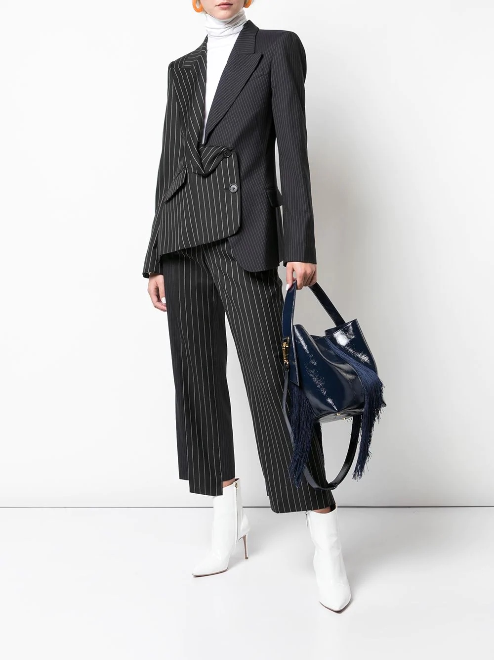 two-tone pinstripe cropped trousers - 2