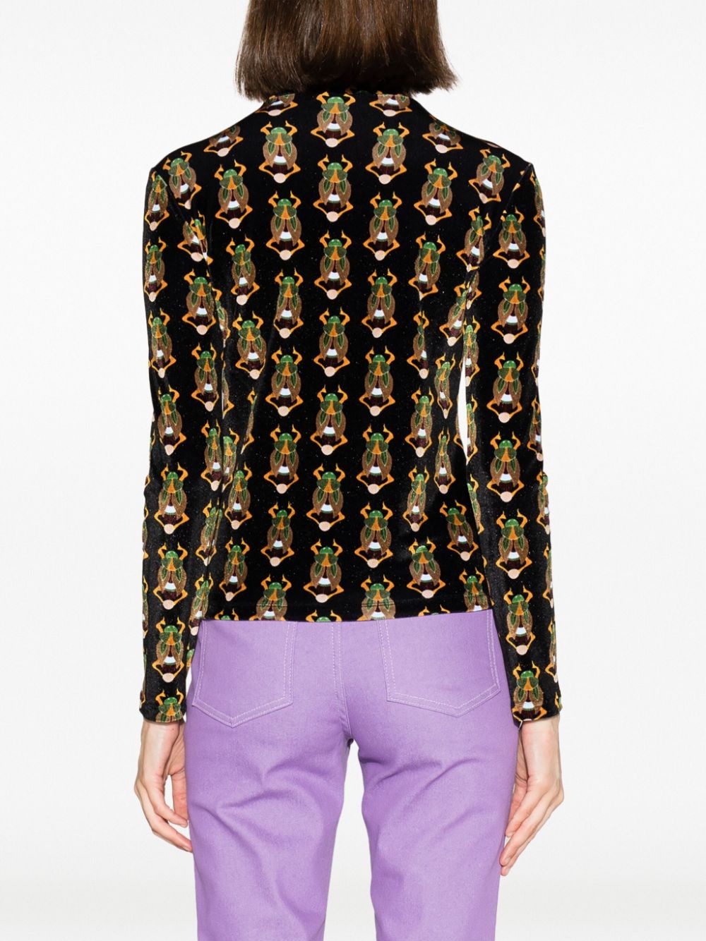 scarab-motif velvet T-shirt - 4