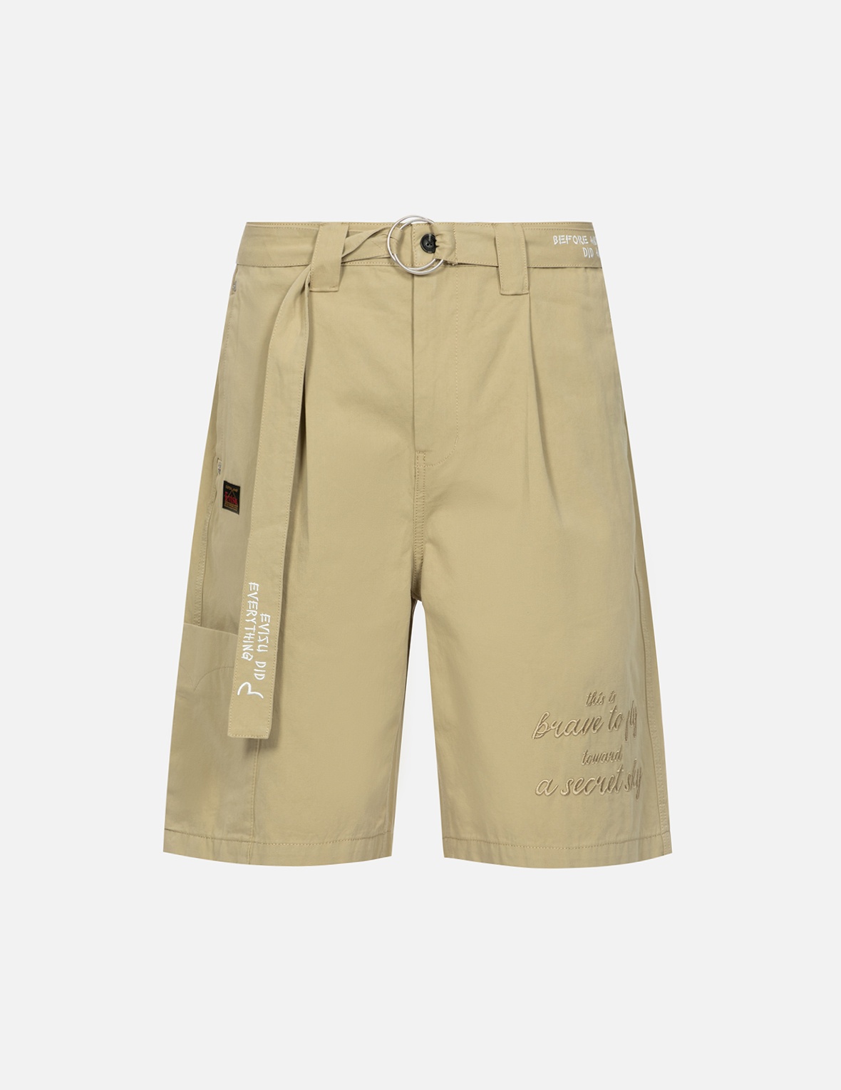 TONE-ON-TONE KAMON AND SLOGAN EMBROIDERY CARGO SHORTS - 1