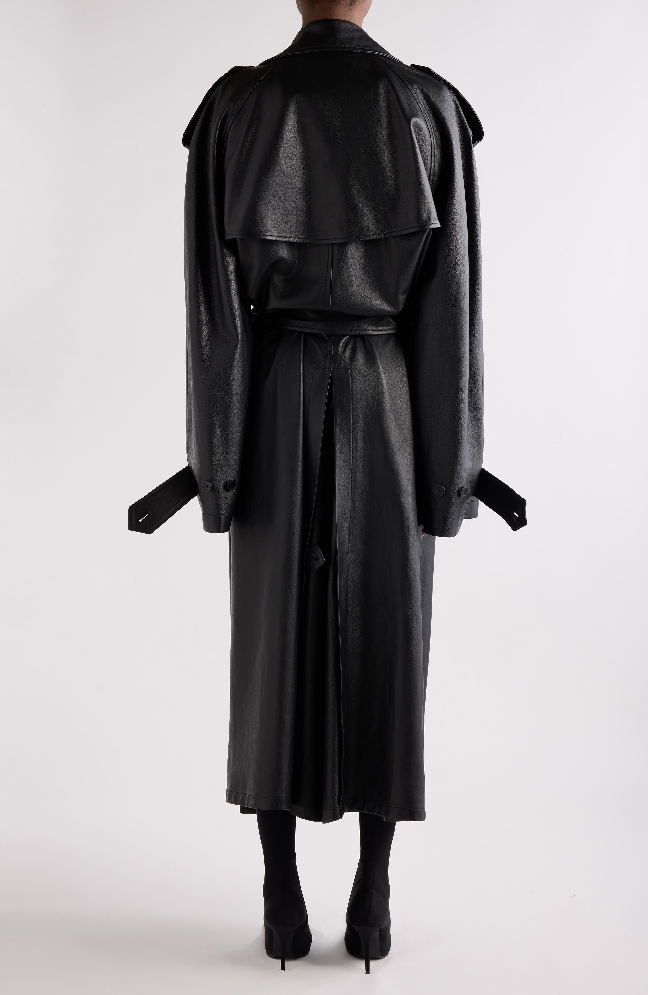 Balenciaga Double Belted Leather Trench Coat in 1000 Black at Nordstrom - 2