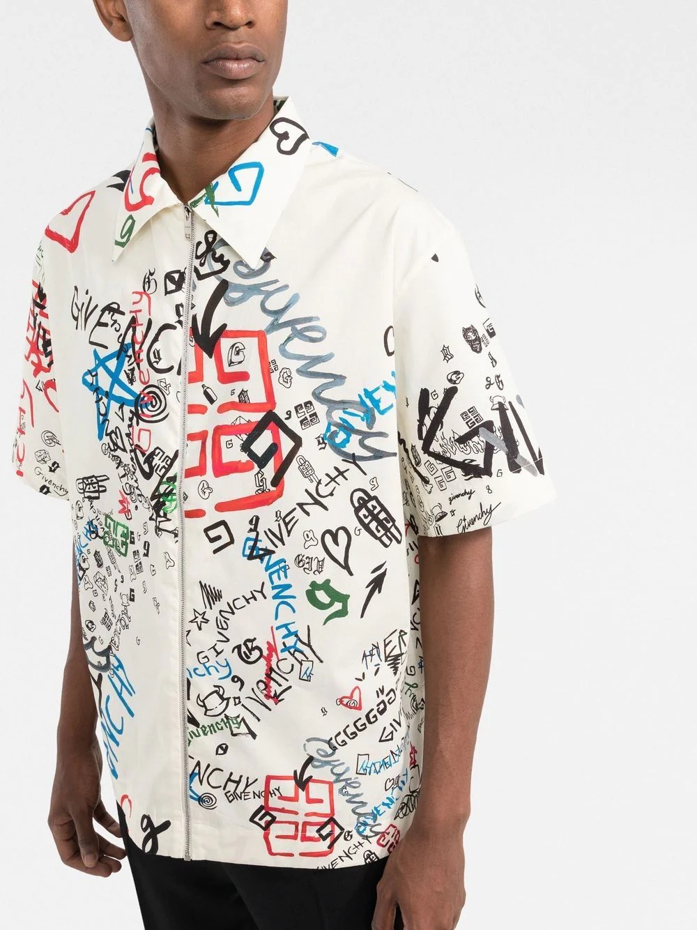 graffiti-print zip-front shirt - 3