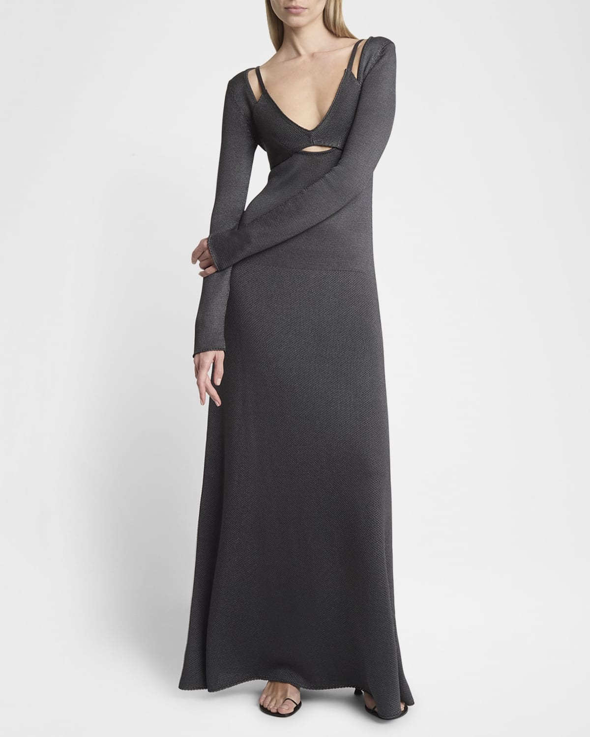 Nalani Deep V-Neck Lacquered Viscose Maxi Dress - 7