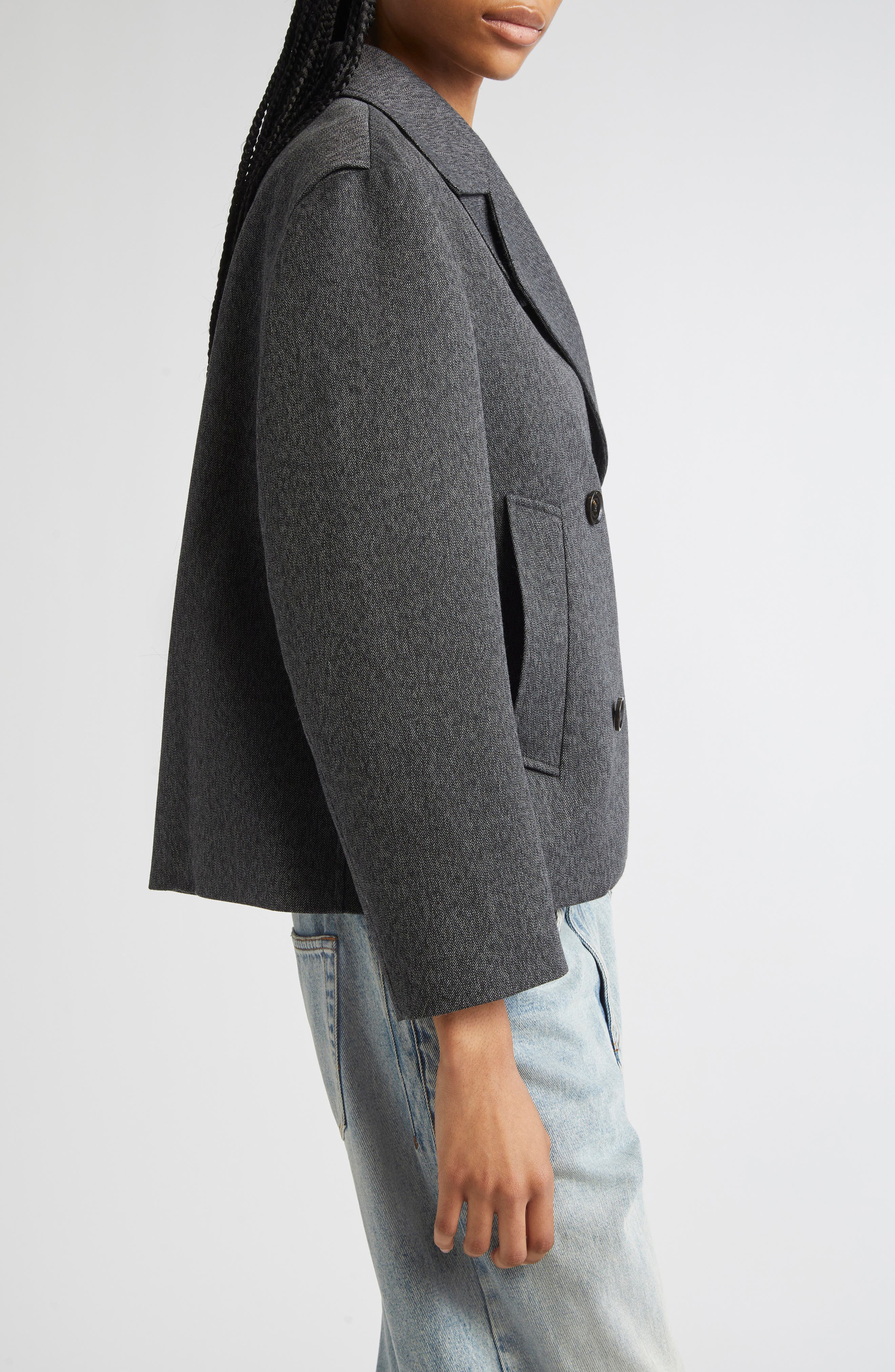 Proenza Schouler Nola Double Breasted Textured Suiting Jacket in Charcoal Melange at Nordstrom - 4