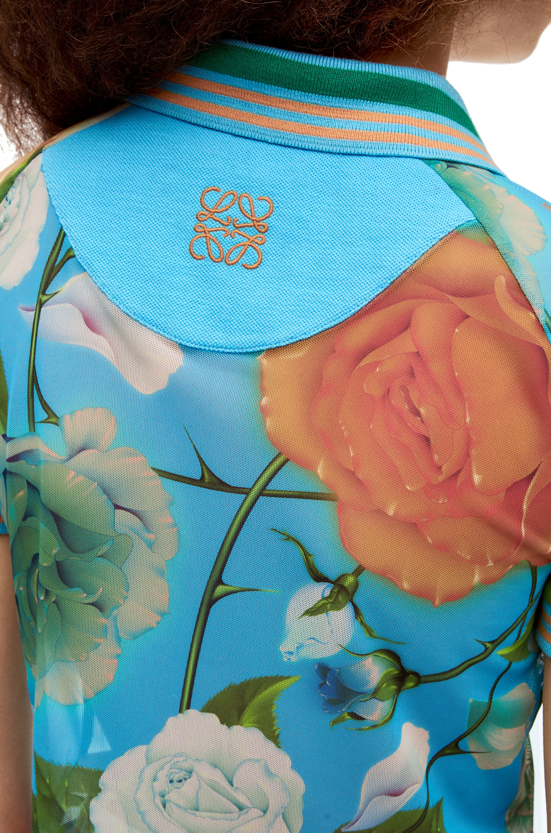 Roses cropped polo top in mesh - 5
