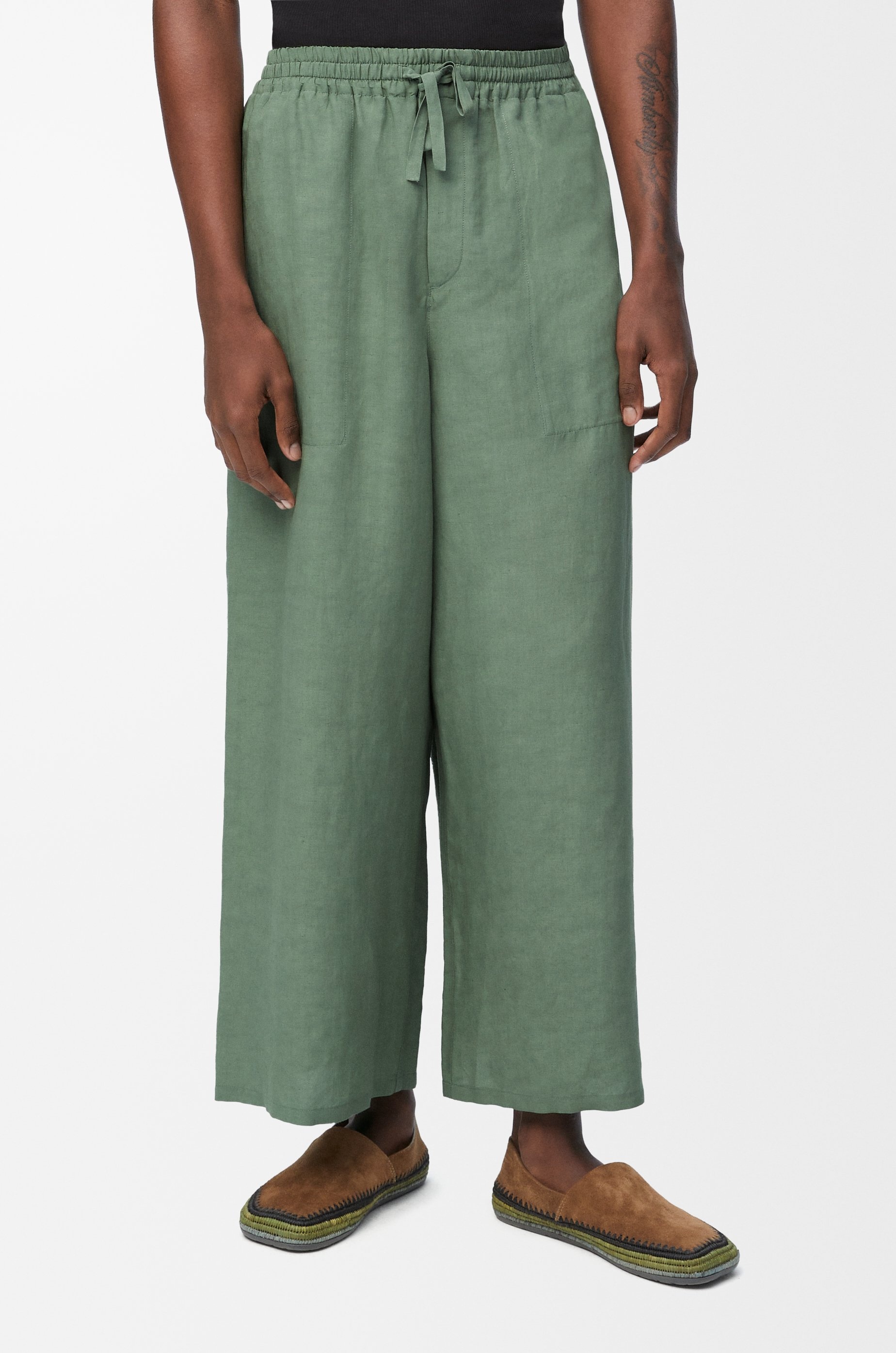 Cropped trousers in viscose and linen - 3