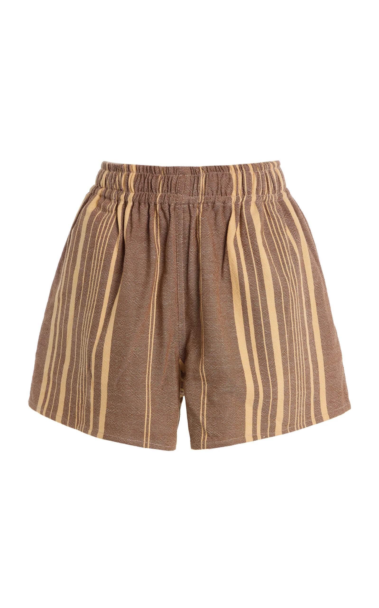 Exclusive Striped Cotton High-Rise Shorts brown - 1