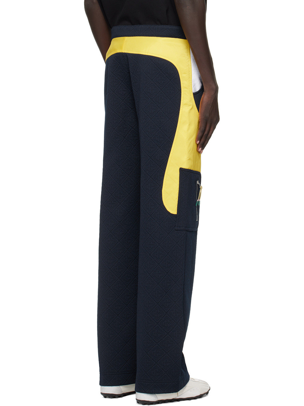 Navy & Yellow Jacquard Nylon Cargo Pants - 3