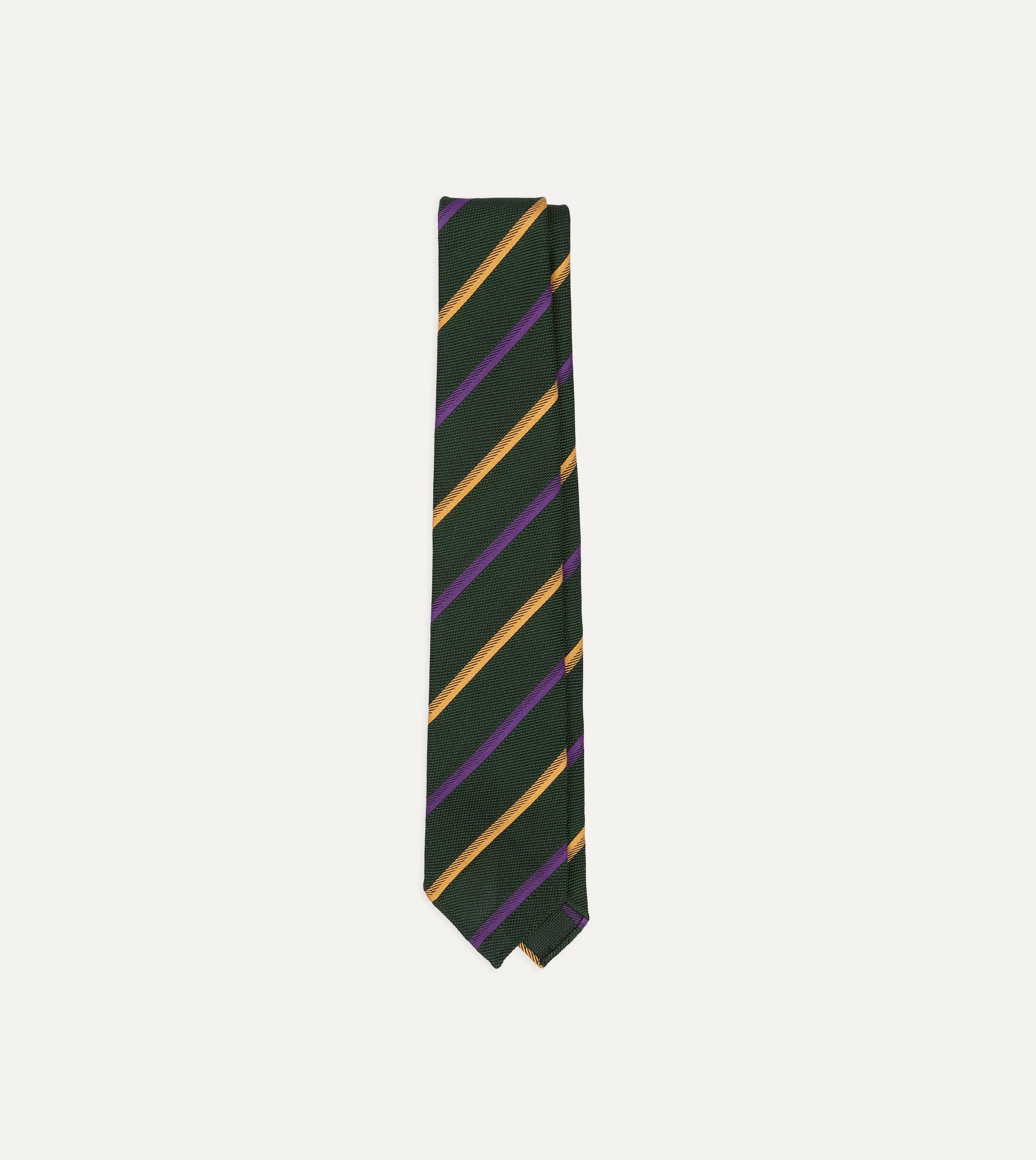 Green, Yellow and Purple Multi Stripe Hand Rolled Silk Grenadine Tie - 1