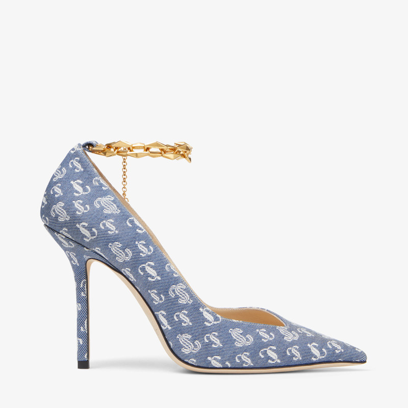 Diamond Talura 100 Denim JC Monogram Pumps with Chain 1