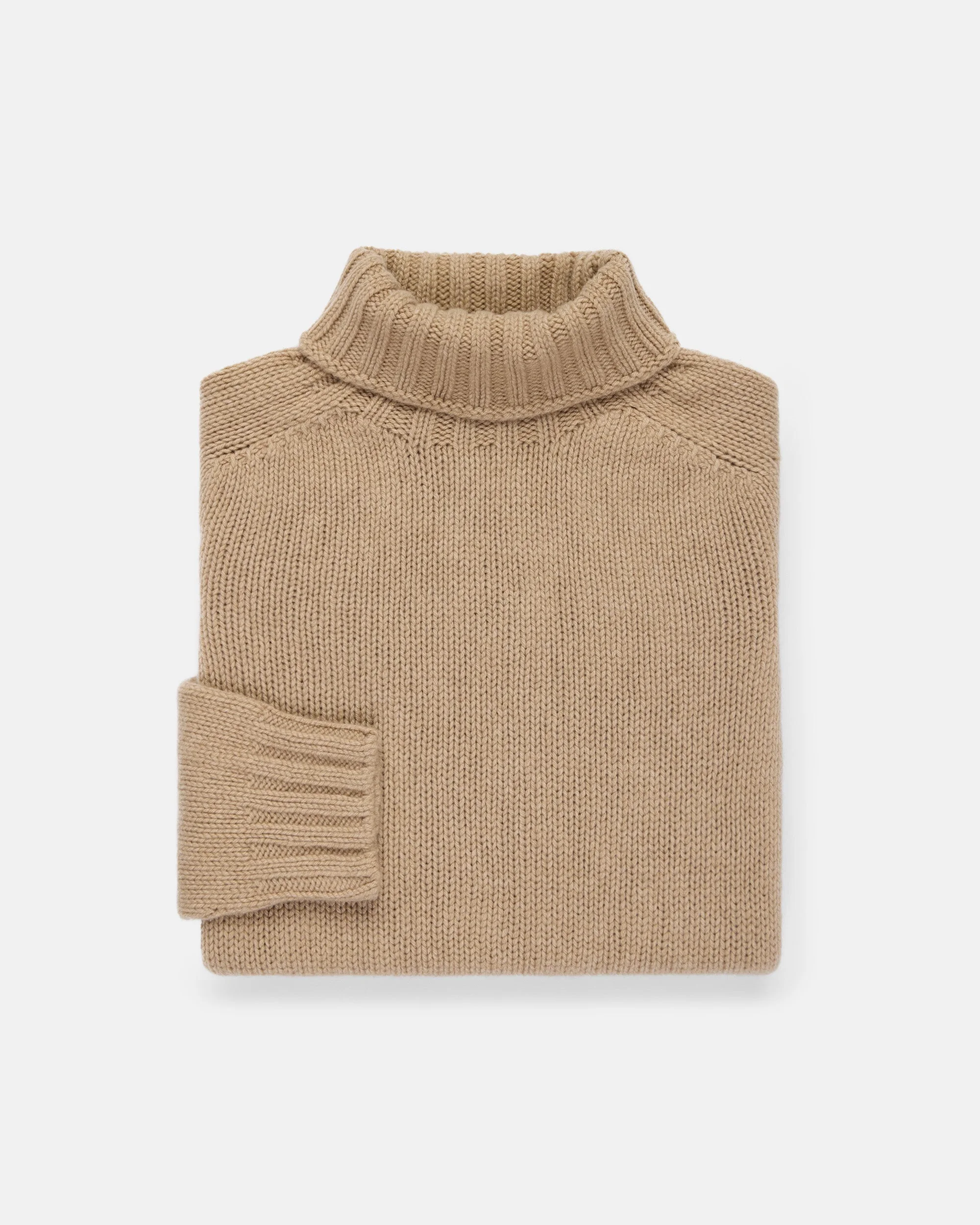 MADE-IN-SCOTLAND CAMEL LAMBSWOOL TURTLE NECK SWEATER - 1