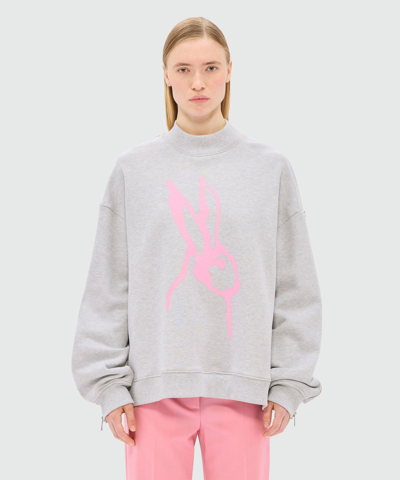 MSGM Gray mélange sweatshirt in jersey and "Sketched bunny" print outlook