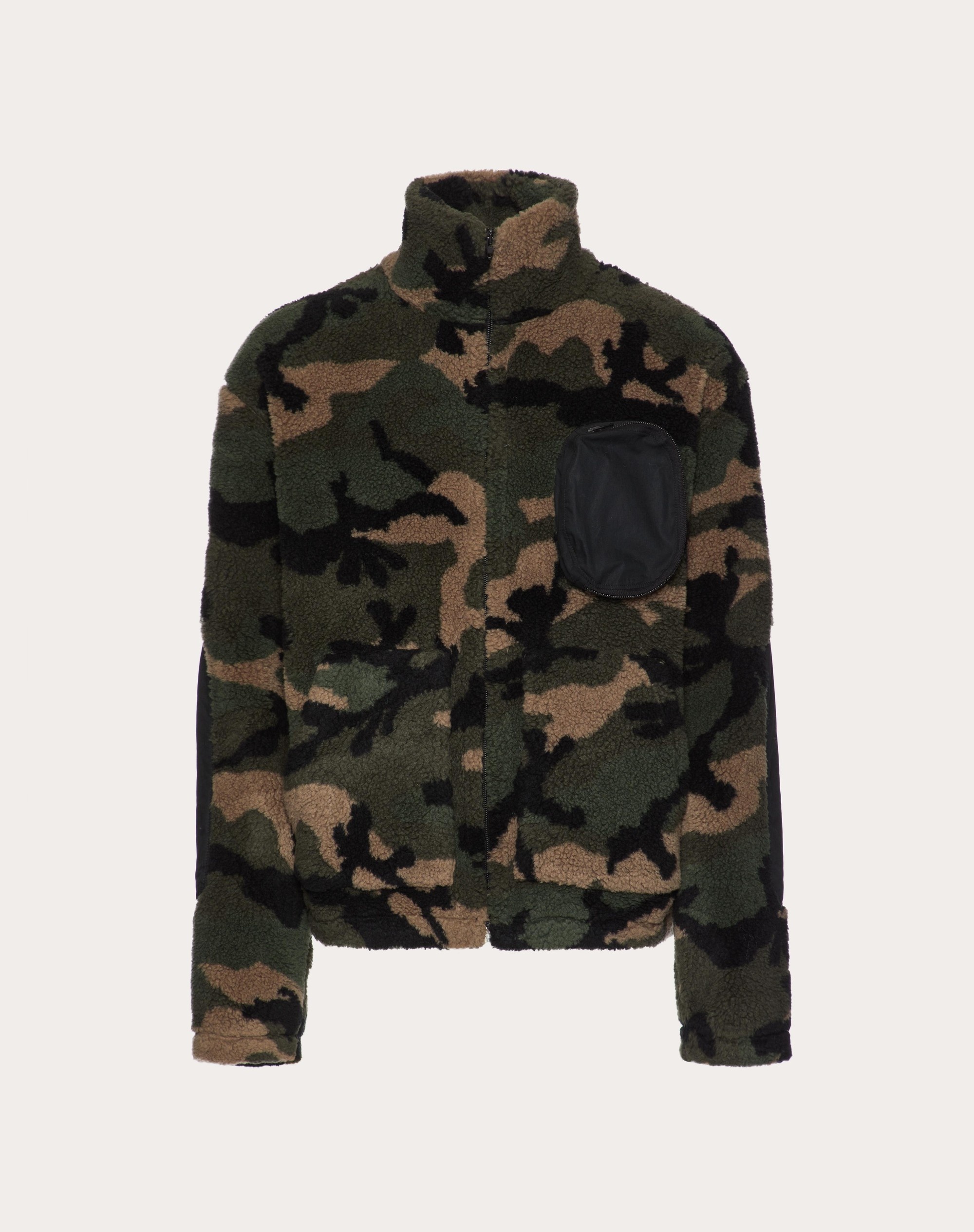 HIGH-NECK FLEECE JACKET WITH ZIP AND CAMOUFLAGE PATTERN - 1