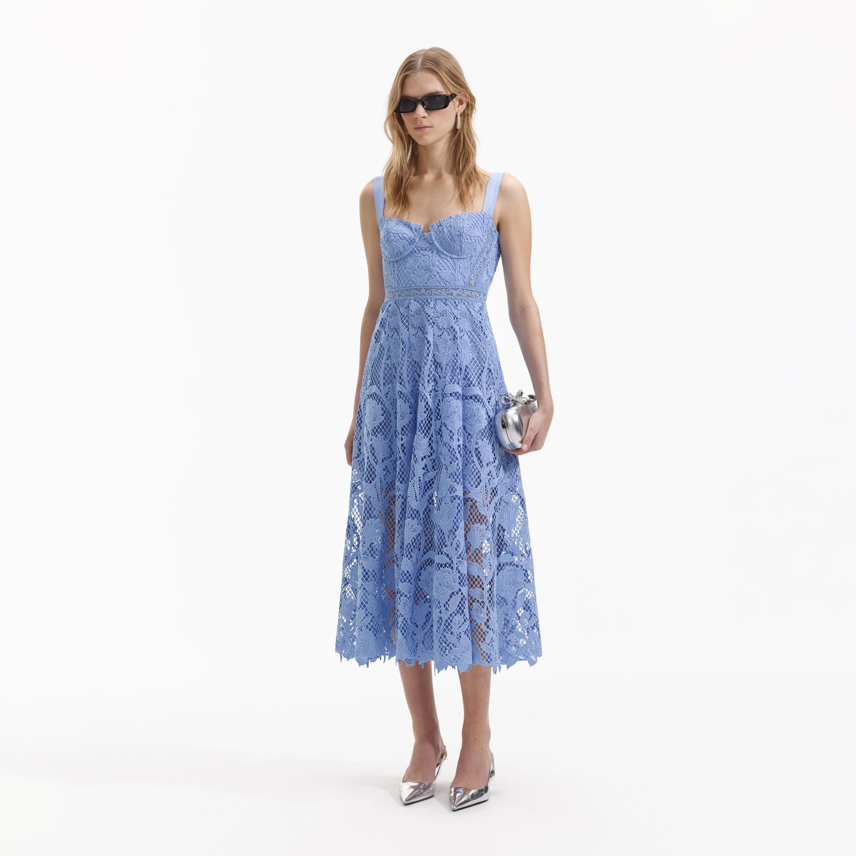 Blue Lace Midi Sweetheart Dress - 2