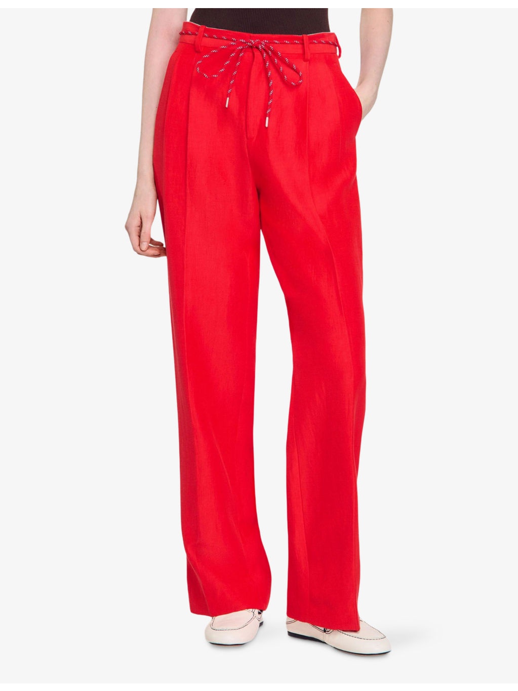Removable-Belt High-Rise Linen-Blend Trousers - 3