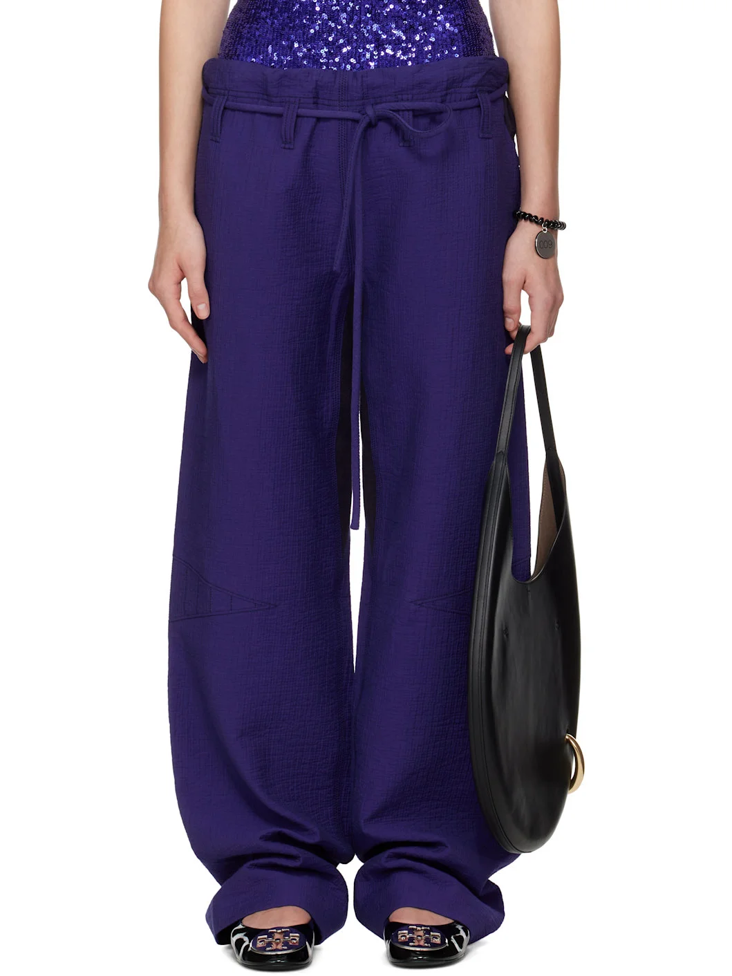 Purple Cotton Baggy Trousers - 1