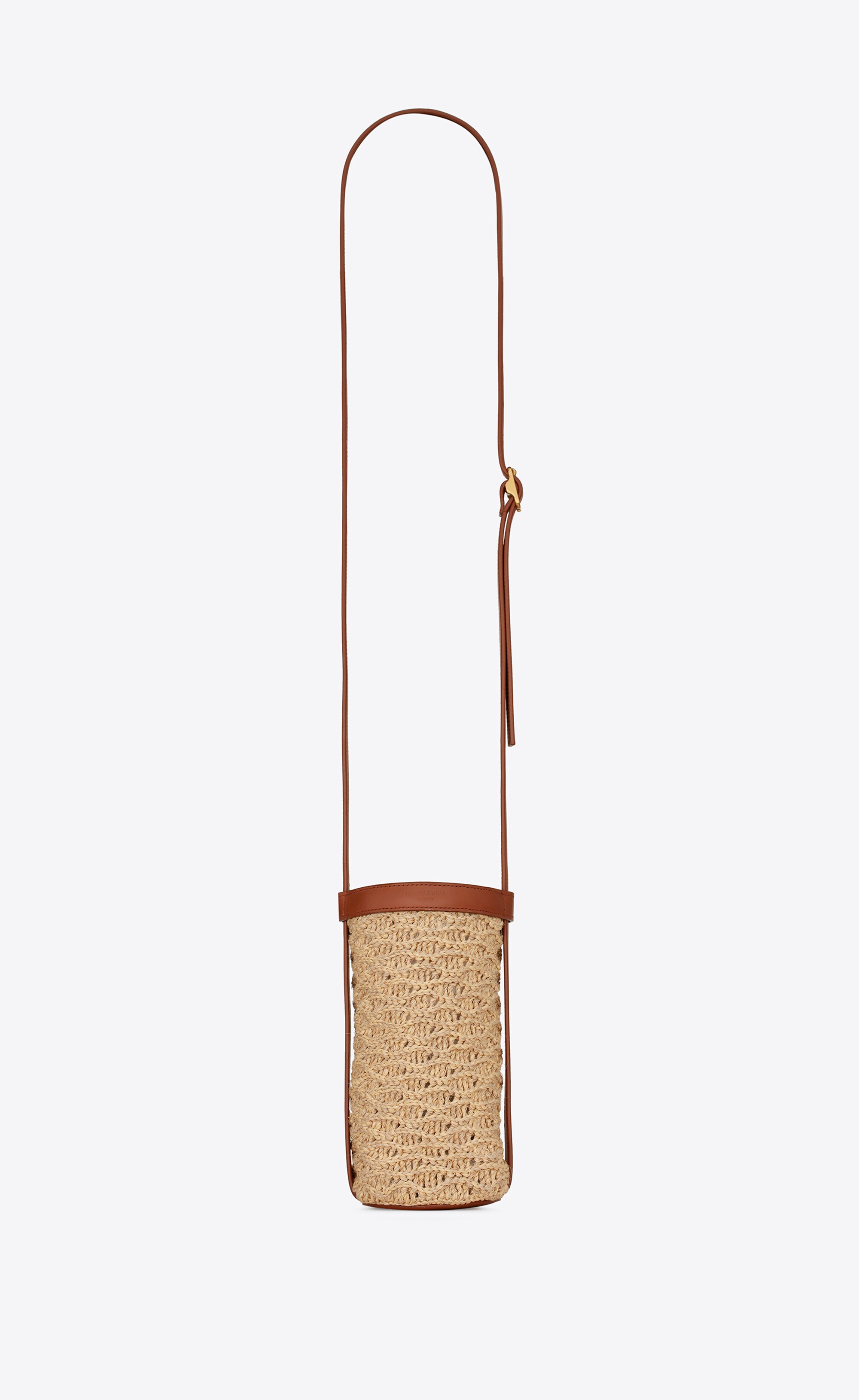 saint laurent bottle holder in raffia crochet and smooth leather - 2