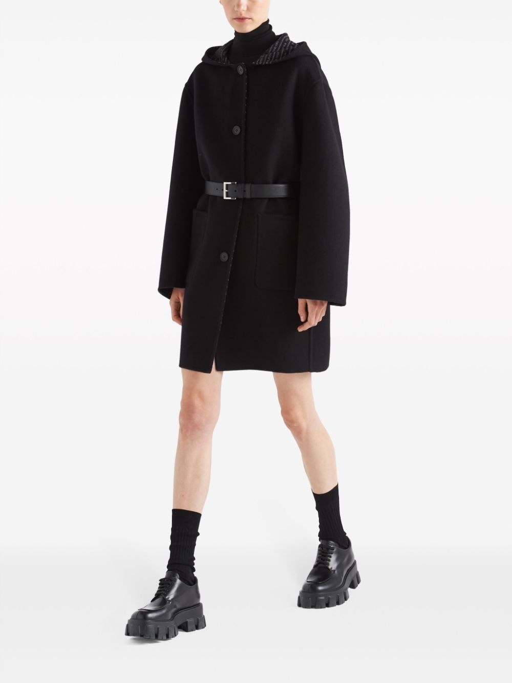 belted hooded wool coat - 2