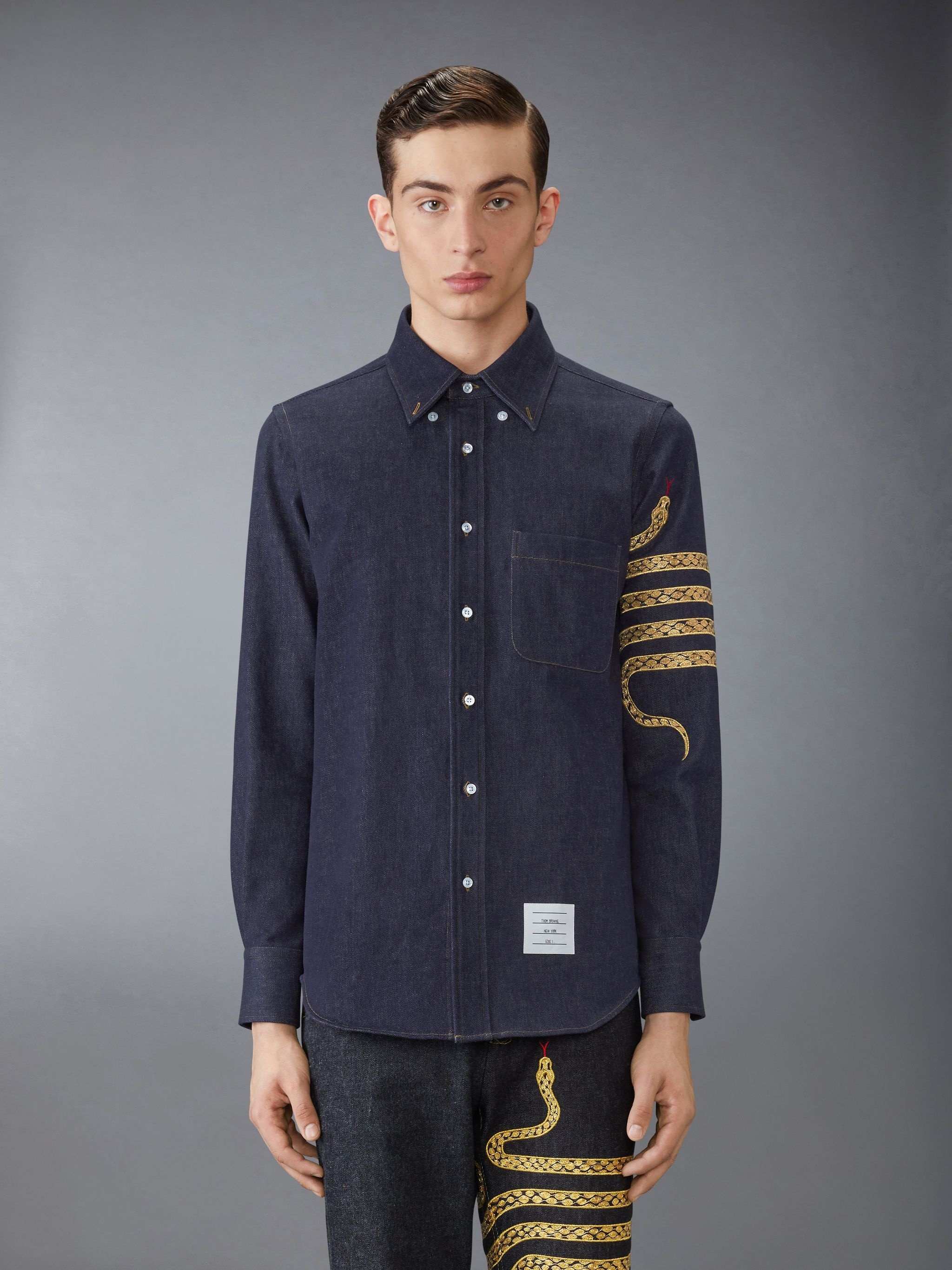 Thom Browne LUNAR NEW YEAR STRAIGHT FIT DENIM SHIRT | REVERSIBLE