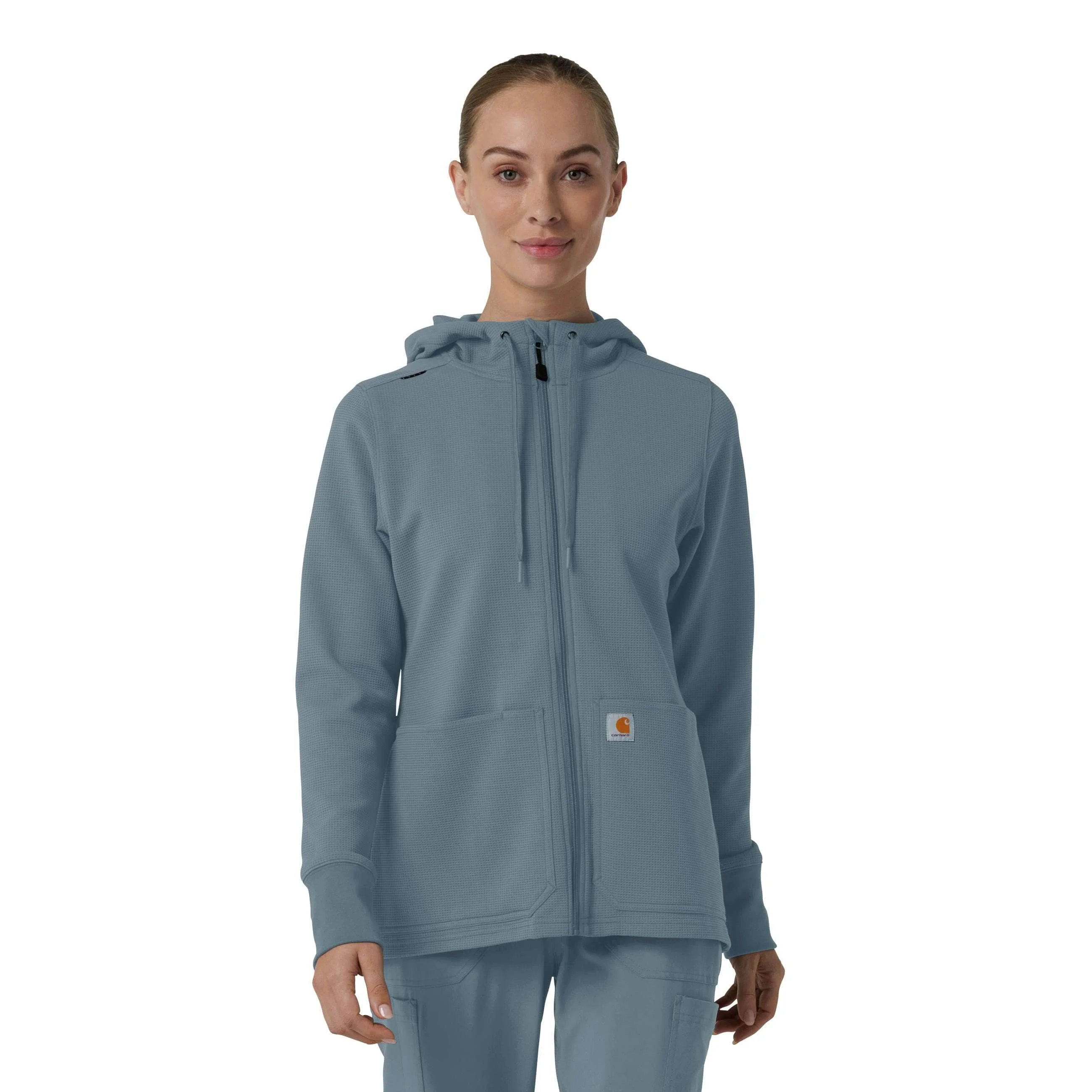 Women's Full Zip Waffle Scrub Hoodie - 1