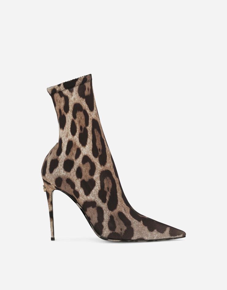 Leopard-print stretch fabric ankle boots - 1