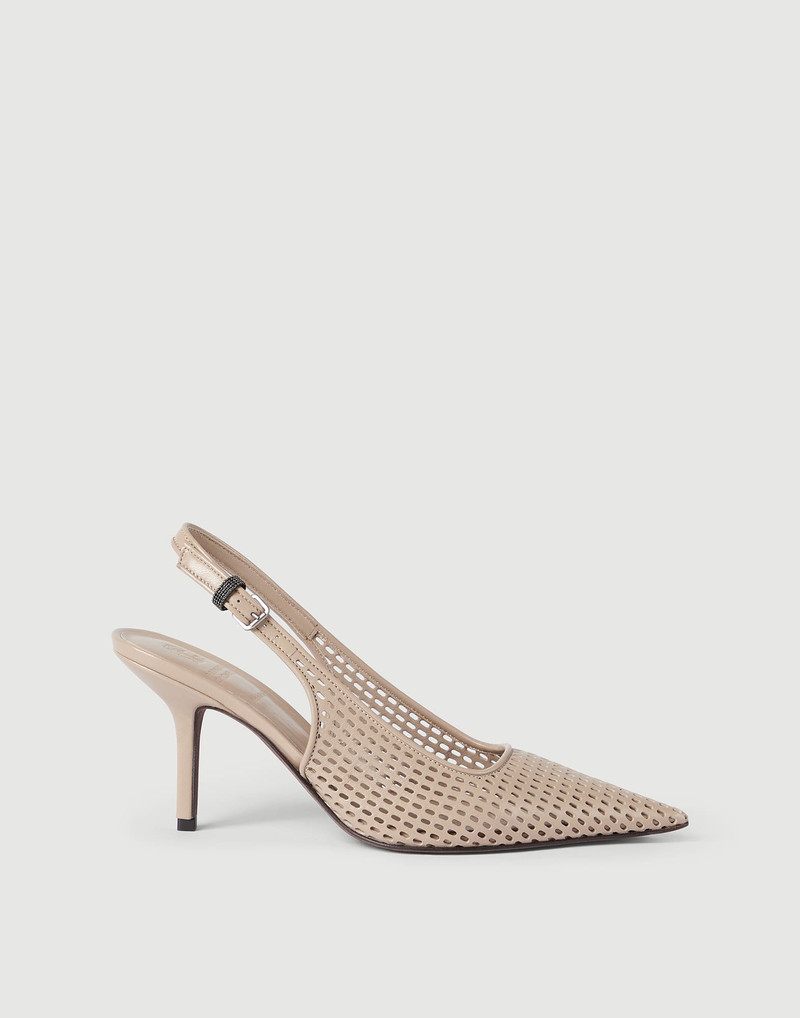 Calfskin net slingback heels with monili 1