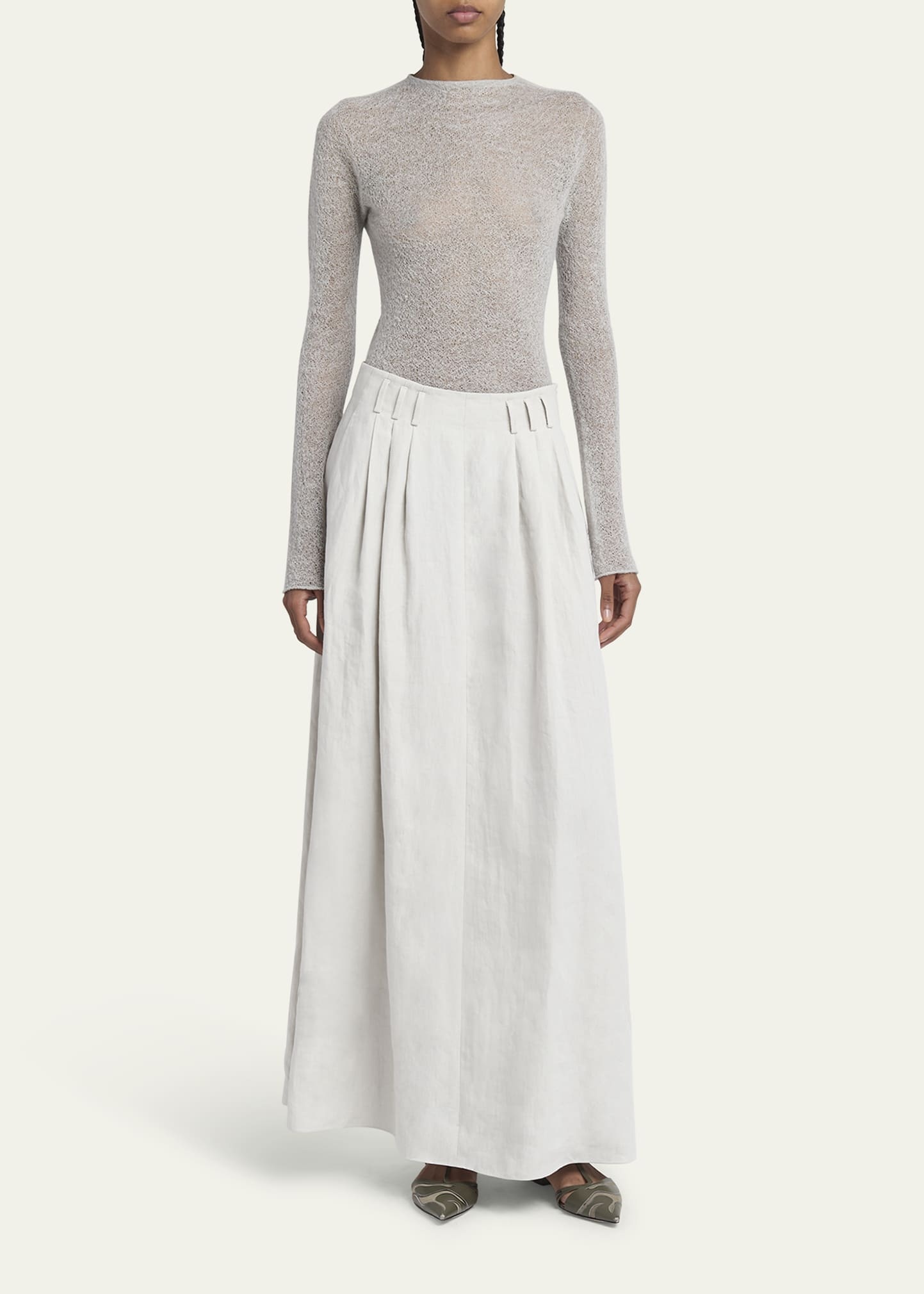 Triple Pleated Linen Maxi Skirt - 2
