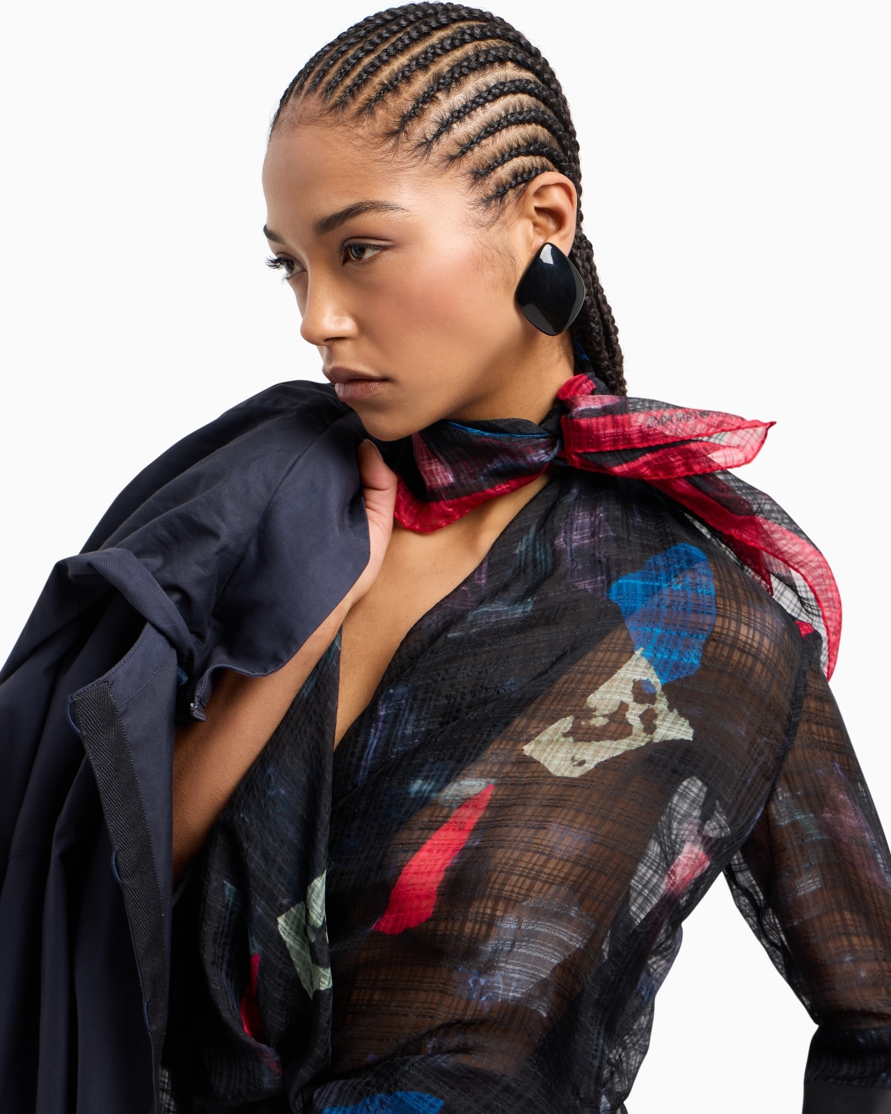 SILK BLOUSE WITH TORCHON WITH MICRO CHECK MOTIF AND ABSTRACT PRINT - 6