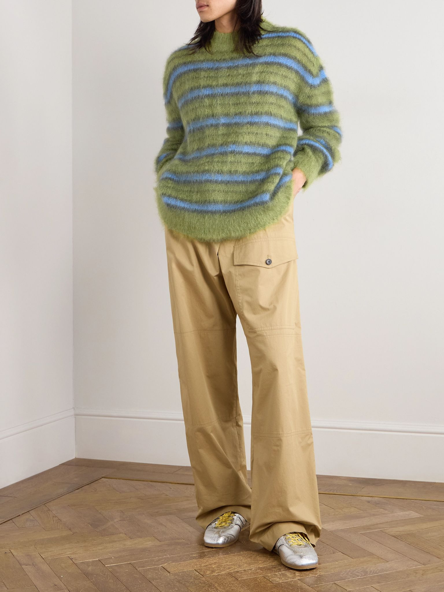 Striped Mohair-Blend Sweater Green - 2