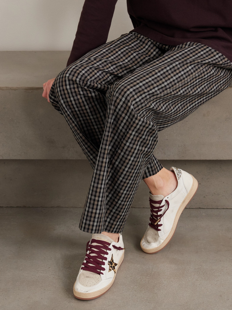 Golden Goose Ball Star Distressed Glittered Calf Hair And Suede-trimmed Leather Sneakers outlook
