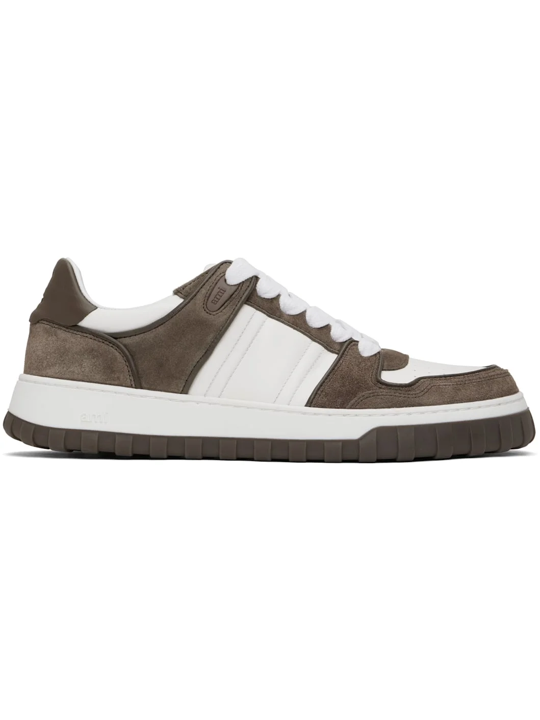 White & Taupe Leather Low Top Walk Sneakers - 1