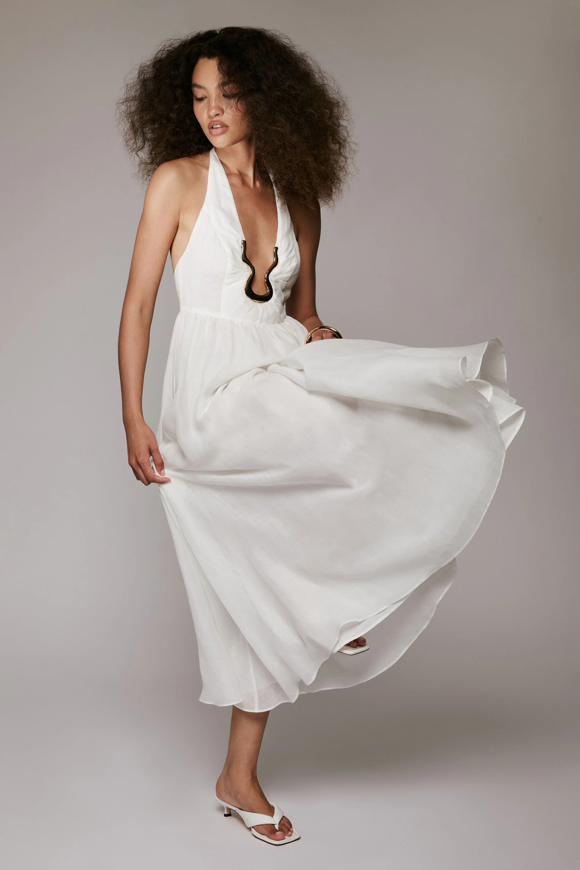 Cavarly Ramie Halter Dress In Ivory - 1