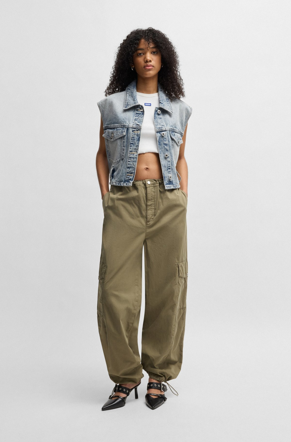 SLEEVELESS DENIM JACKET WITH STITCHED BELT - 3