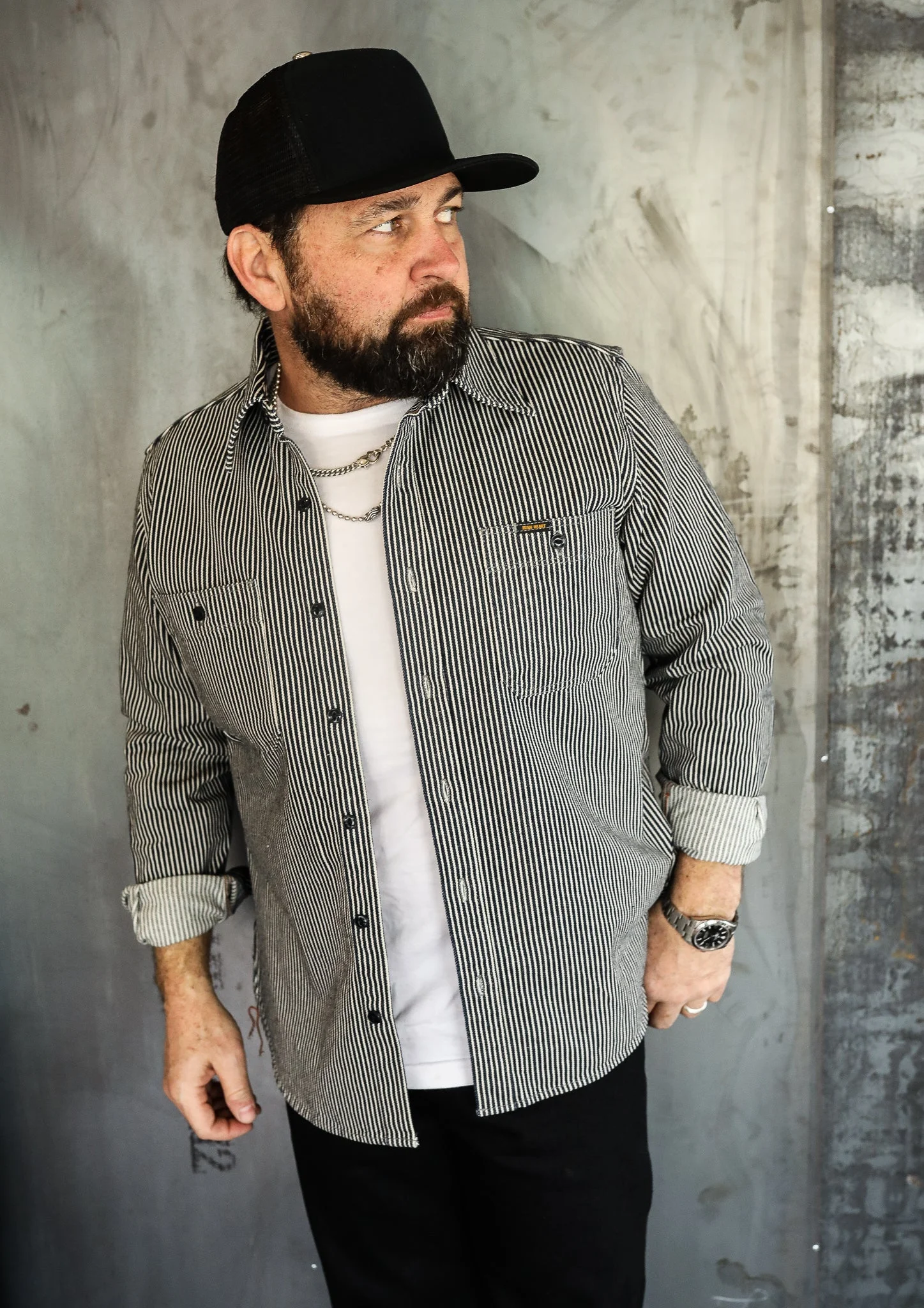 12OZ HICKORY STRIPE WORK SHIRT - INDIGO IHSH-274-IND - 1