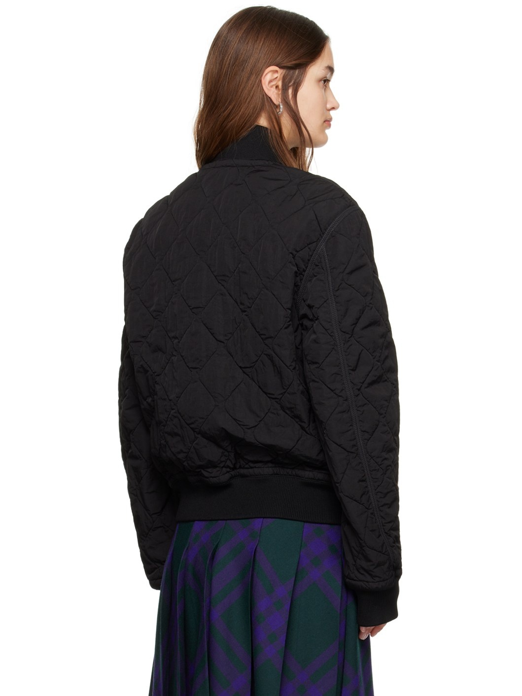 Black Quilted Bomber Jacket - 3