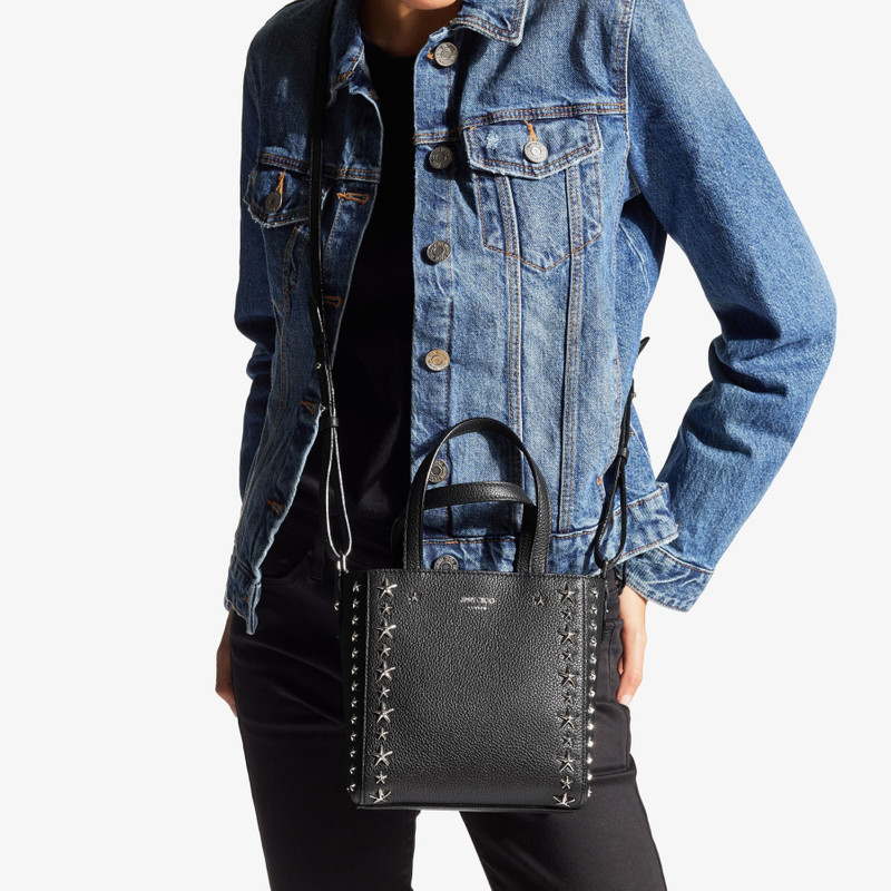 JIMMY CHOO Mini Pegasi
Black Soft Grainy Calf Leather Mini Tote Bag with Stars outlook