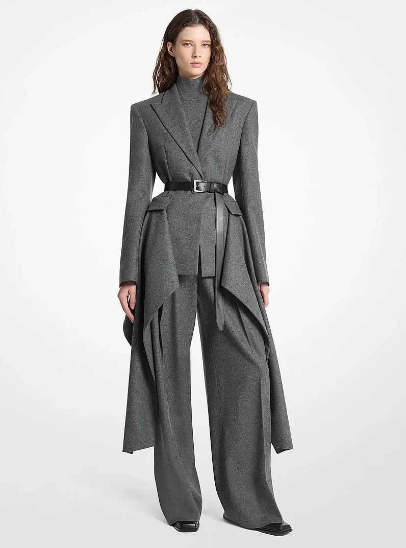 Wool Flannel Belted Cascade Blazer - 1