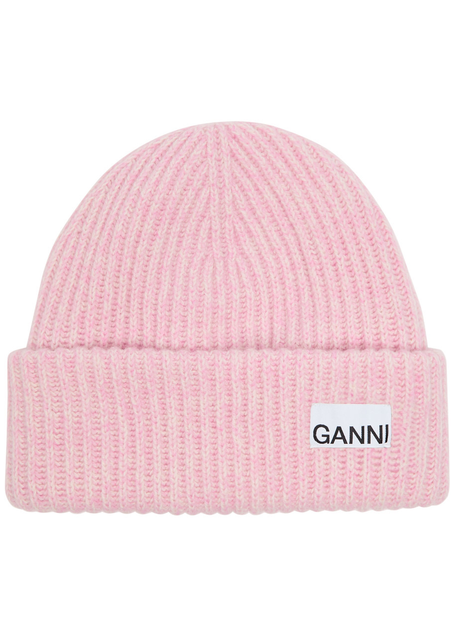 Ganni Logo Ribbed Wool-blend Beanie - 1