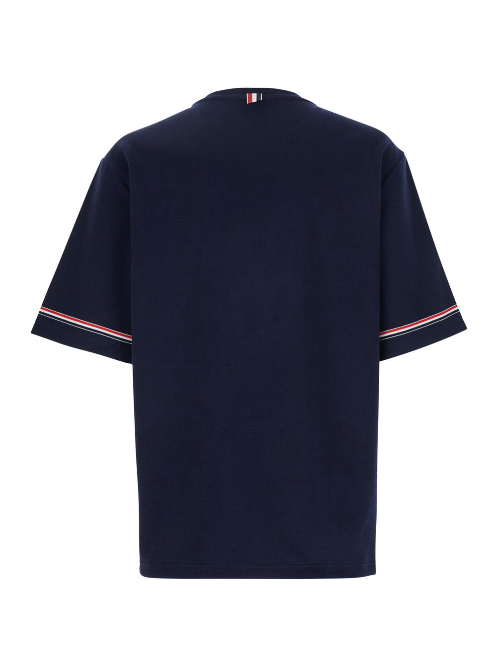 Thom Browne Men Blue Crewneck T-Shirt With Rwb Detail On Neck And Sleeve In Cotton Man - 2