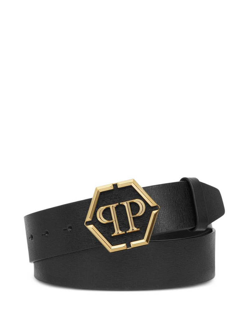 hexagon-buckle leather belt 1