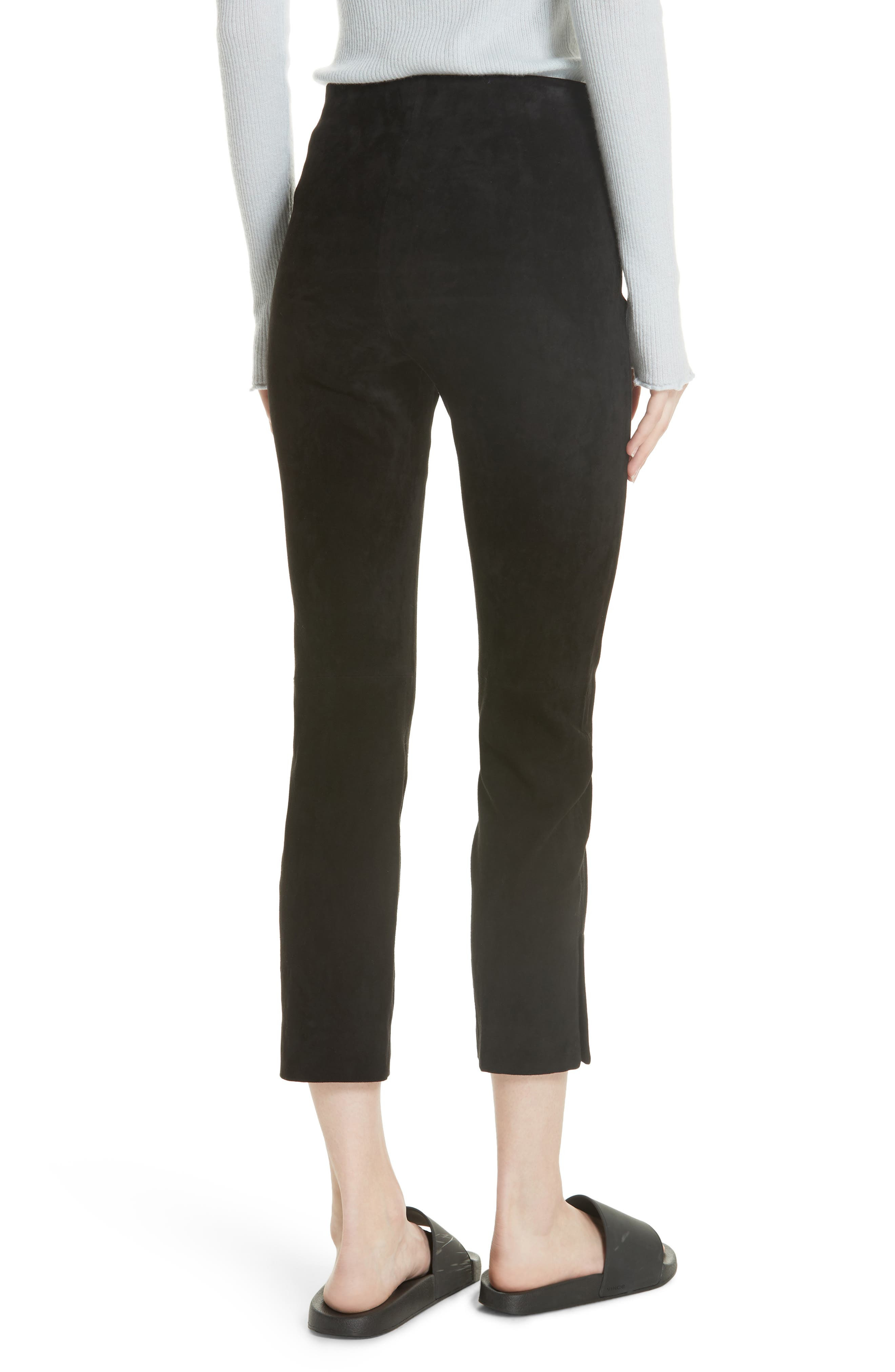Split Hem Crop Stretch Suede Pants - 2