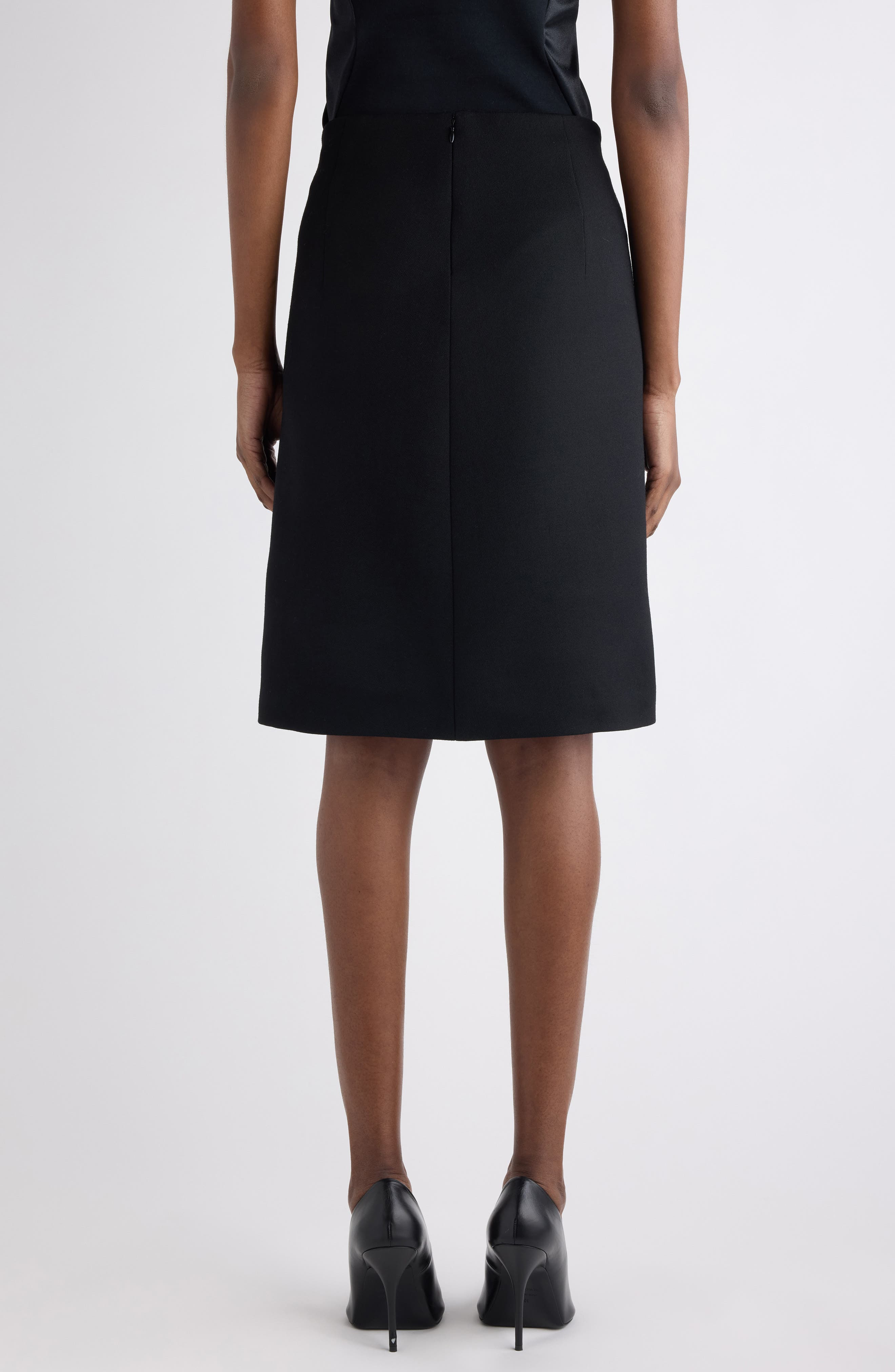 Balenciaga Wool Twill A-Line Midi Skirt in 1000 Black at Nordstrom - 3
